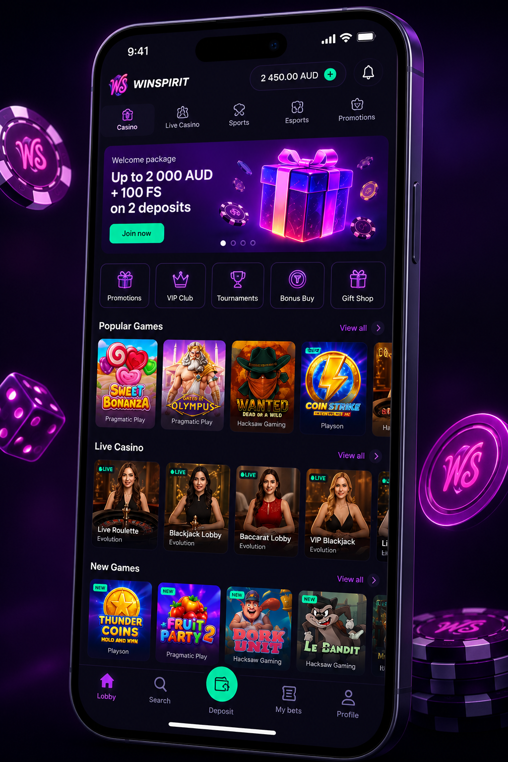 WinSpirit mobile app bonus offer
